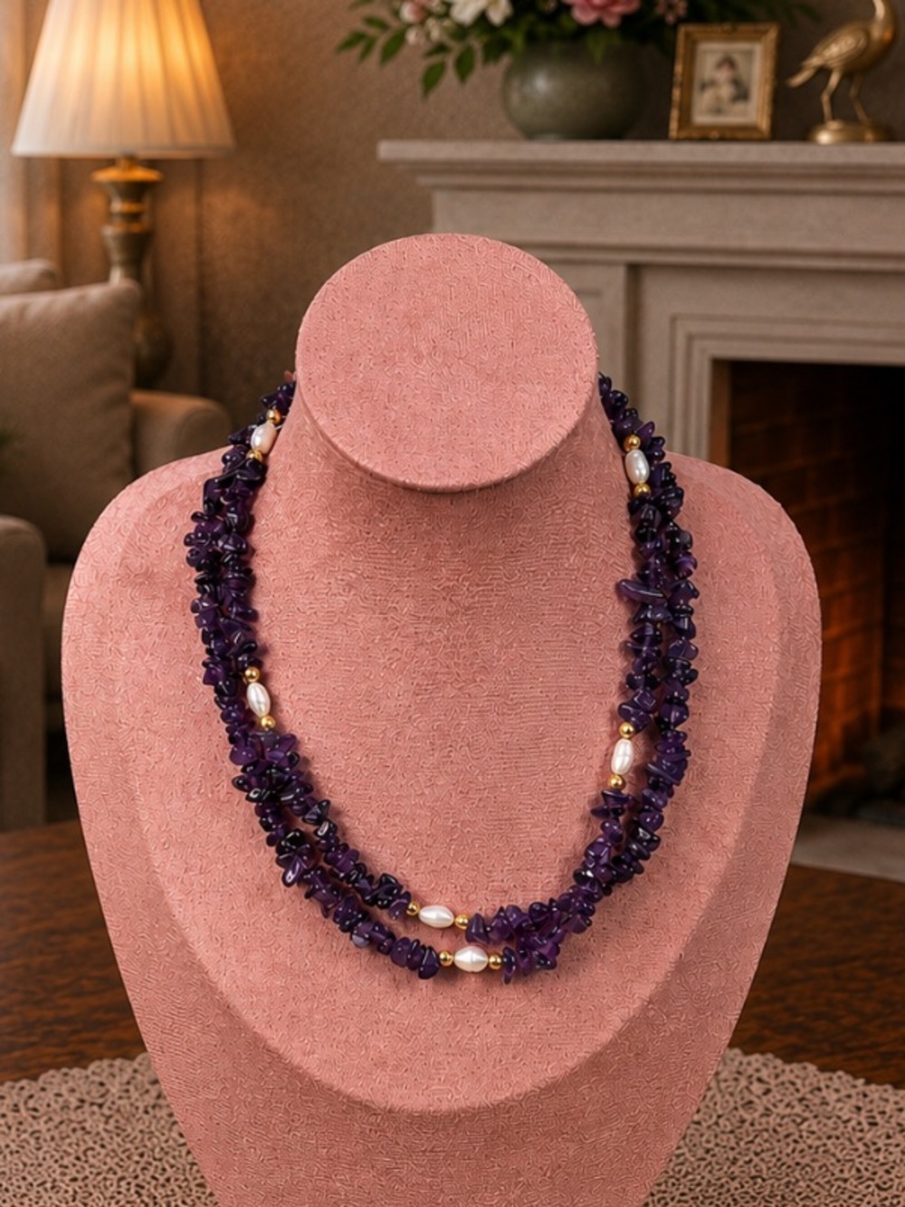 Vintage Amethyst & Freshwater Pearl Necklace - Picture 8 of 8
